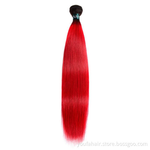 Peruvian Remy Virgin 100% Human Hair Pre Colored 1b/red Ombre Two Tone Straight Bundles Hair Extension Weave with Lace Closure